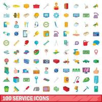 Ensemble de 100 icônes de service, style dessin animé vecteur