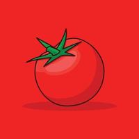 illustration de tomate avec fond rouge, illustration plate d'icône de tomate de légumes vecteur