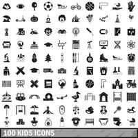 100 icônes d'enfants définies dans un style simple vecteur