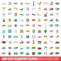 Ensemble de 100 icônes d'élément de ville, style cartoon vecteur