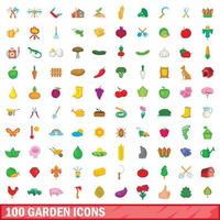 Ensemble de 100 icônes de jardin, style dessin animé vecteur