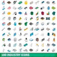 Ensemble de 100 icônes de l'industrie, style 3d isométrique vecteur