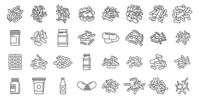 les icônes de microbiologie probiotiques définissent le vecteur de contour. bactéries de l'estomac