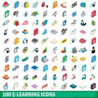 Ensemble de 100 icônes d'apprentissage en ligne, style 3d isométrique vecteur