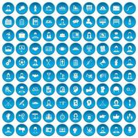 100 icônes de travail d'équipe définies en bleu vecteur