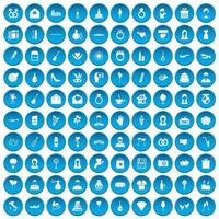 100 icônes de mariage définies en bleu vecteur
