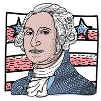 bonne fête du président, illustration vectorielle du président george washington dans un style doodle. vecteur