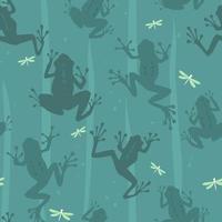 modèle sans couture avec des grenouilles animales et des libellules. impression moderne abstraite avec des silhouettes d'amphibiens aquatiques. graphiques vectoriels. vecteur