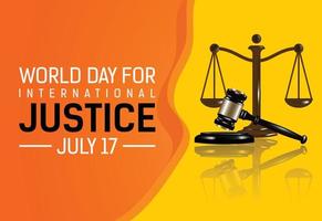 journée mondiale de la justice internationale, marteau de justice 3d et échelles illustration vectorielle vecteur