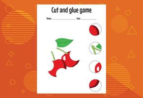 couper et coller le jeu pour les enfants avec des fruits. pratique de coupe pour les enfants d'âge préscolaire. éducation vecteur
