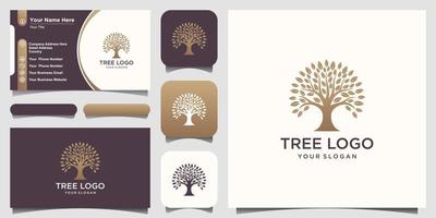 éléments de conception de logo d'or d'arbre. modèle de logo vectoriel jardin vert et conception de carte de visite