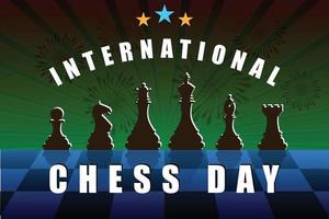 modèle de conception de vecteur de la journée internationale des échecs. pièces d'échecs et le plateau.