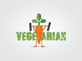 logo de typographie d'illustration vectorielle de la journée mondiale des végétariens. soulever le poids du clipart vectoriel carotte. idée de concept pour la nourriture, les légumes, la gym, le mode de vie sain, l'alimentation, le yoga et la publicité