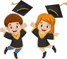 dessin animé joyeux graduation enfants sautant vecteur