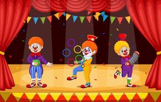 groupe de dessin animé de clowns sur scène vecteur
