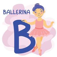 alphabet avec des caractères. la lettre b est une ballerine. illustration vectorielle dessinés à la main. adapté au site Web, aux autocollants, aux cartes de voeux, aux produits pour enfants. vecteur