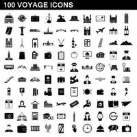 Ensemble de 100 icônes de voyage, style simple vecteur