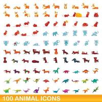 Ensemble de 100 icônes d'animaux, style dessin animé vecteur