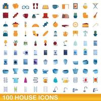 Ensemble de 100 icônes de maison, style dessin animé vecteur