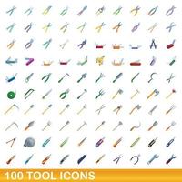 Ensemble de 100 icônes d'outils, style dessin animé vecteur