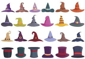 icônes de chapeau magique définies vecteur de dessin animé. magicien sorcier