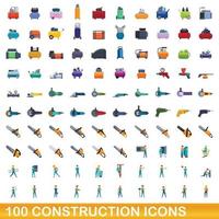 Ensemble de 100 icônes de construction, style dessin animé vecteur