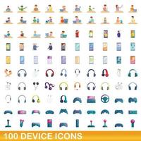 Ensemble de 100 icônes de périphérique, style cartoon vecteur