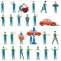 jeu d'icônes de mécanicien automobile, style dessin animé vecteur