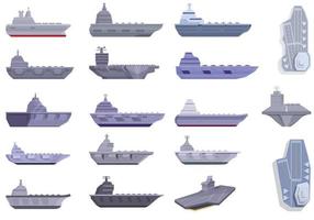 ensemble d'icônes de porte-avions, style cartoon vecteur