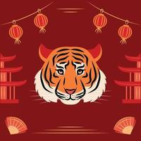 visage de tigre et éléments chinois. bonne année, nouvel an chinois, 2022 vecteur