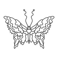illustration dessinée à la main d'un papillon. contour doodle impression vectorielle isolée sur blanc. coloriage anti-stress pour adulte dans un style zen enchevêtrement vecteur