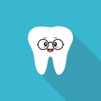 illustration d'une dent blanche mignonne en bonne santé avec un visage de style kawaii, visage souriant dans un style plat. icône vectorielle pour la dentisterie. vecteur