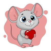 souris de dessin animé mignon avec un coeur dans les mains. carte de voeux, illustration vectorielle vecteur