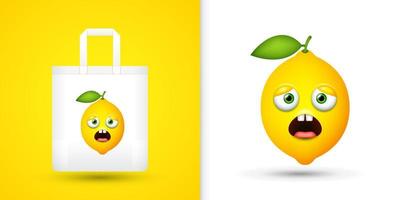 citron sur sac fourre-tout blanc. vecteur