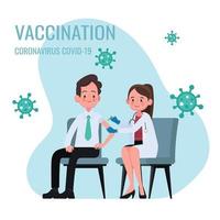 le médecin fait une injection de vaccin contre la grippe à l'homme à l'hôpital. coronavirus, covid-19, prévention et immunisation. vecteur