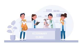 clinique vétérinaire, service de santé ou centre médical pour animaux domestiques. illustration vectorielle colorée de dessin animé plat. vecteur