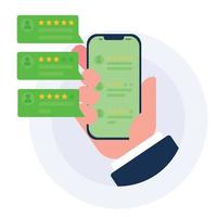 le smartphone examine les étoiles avec un bon et un mauvais taux et du texte. vecteur
