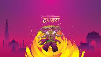 illustration vectorielle créative du seigneur rama tuant ravana dans le festival d'affiches happy dussehra navratri de l'inde. traduction dusséhra vecteur