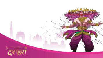 illustration vectorielle créative du seigneur rama tuant ravana dans le festival d'affiches happy dussehra navratri de l'inde. traduction dusséhra vecteur