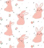 mignon lapin rose motif de lapin sans soudure isolé sur fond blanc, vecteur de dessin à la main d'animaux de pépinière