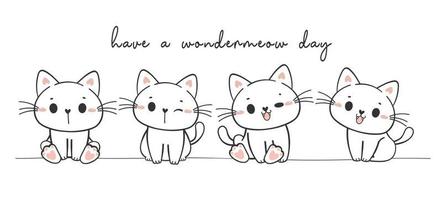 groupe de mignon sourire heureux chaton chat assis dessin animé doodle main dessin bannière vecteur