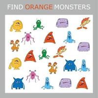retrouvez le personnage du monstre orange entre autres. à la recherche d'orange. jeu de logique pour les enfants. vecteur