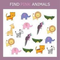 activité éducative pour les enfants, retrouvez l'animal rose parmi les plus colorés. jeu de logique pour les enfants. vecteur