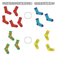 développer des activités pour les enfants, comparer ce qui plus de chaussettes. jeu de logique pour les enfants, inégalités mathématiques. vecteur