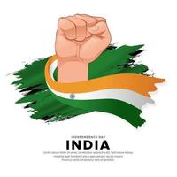 conception de la fête de l'indépendance de l'inde avec la main tenant le drapeau. vecteur de drapeau ondulé inde