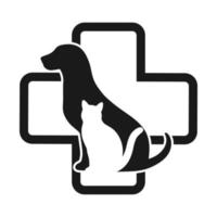 emblème vétérinaire avec chien et chat à l'intérieur vecteur