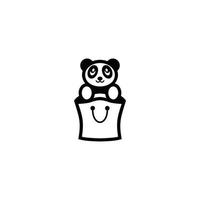 logo combiné panda avec sac à provisions. vecteur