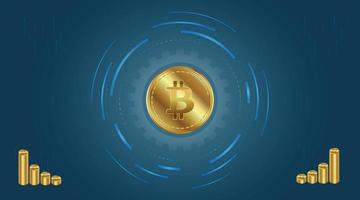 tableau technique bitcoin à l'avenir. monnaie numérique bitcoin doré, argent numérique futuriste, concept de réseau mondial technologique, illustration vectorielle vecteur