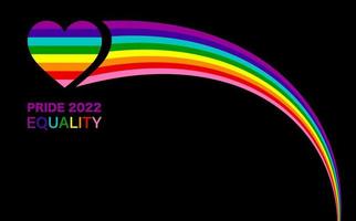 modèle gay pride 2022 vague arc-en-ciel coeur lgbtqia. égalité, inclusivité. bannière de fierté avec le signe du drapeau lgbt. mois de la fierté. élément de design coloré cadre bordure vecteur isolé fond noir