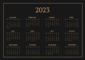 calendrier mensuel classique pour 2023. un calendrier dans le style du minimalisme de forme carrée. modèle de calendrier vecteur